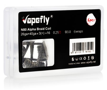 Vapefly 6x Prebuild Ni80 Alpha Braid Coil 0.25 Ohm 26GA + 40GA x 3 (=) x 16